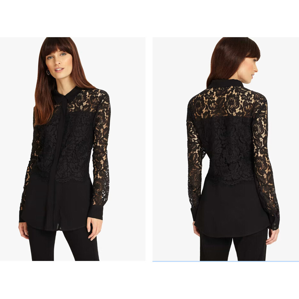Phase Eight Livia Lace buttons Blouse in black size 8 US 12UK
